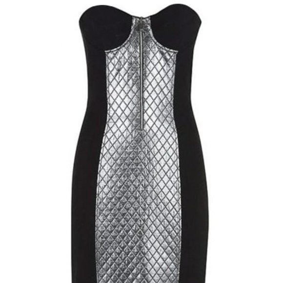 COPY - QUILTED PANEL BOUCLE CREPE SHEATH DRESS - Picture 2 of 5